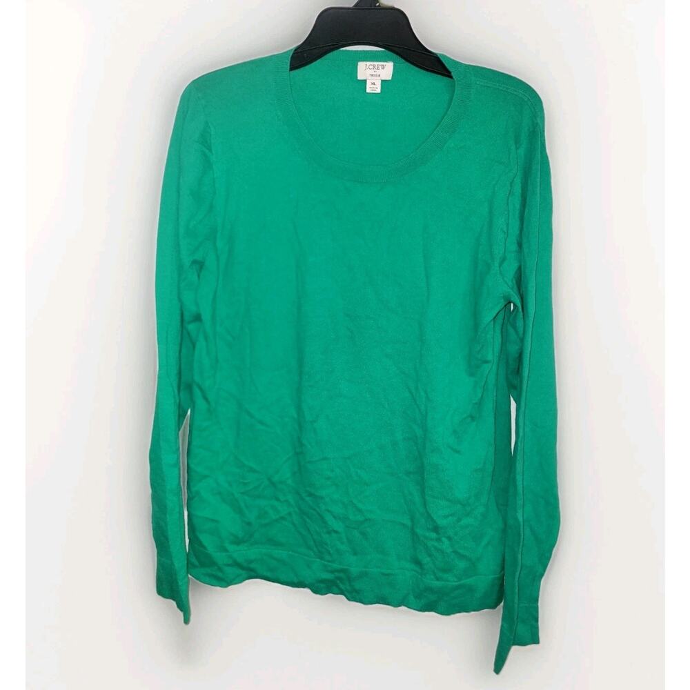 J.Crew Teddie Sweater Women's XL Green Long Sleeve Cotton Crew Neck| Preppy